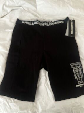 Karl Lagerfeld Black Logo-Trim Bike Shorts